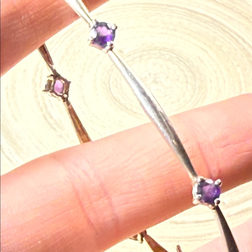 Sterling Silver Southwest style Amethyst Gemstone Bangle Bracelet